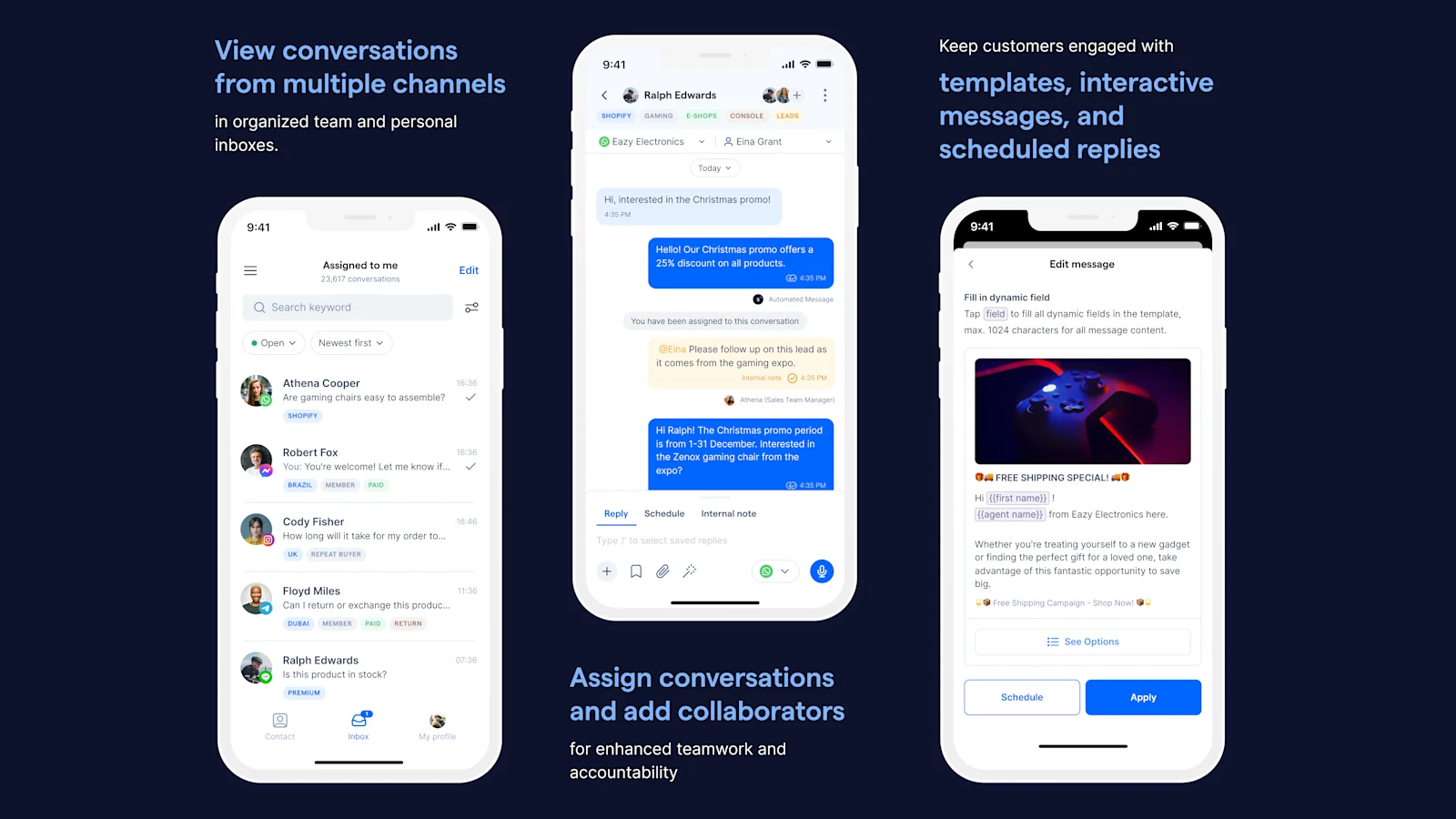 Official SleekFlow Mobile app screenshot showing customer conversations across multiple channels.